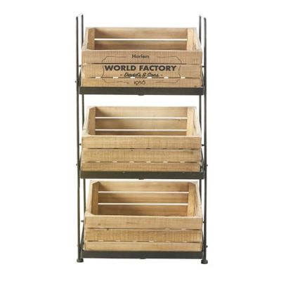 Fruitier en métal noir effet vieilli 3 caisses en pin et sapin | Maisons du Monde