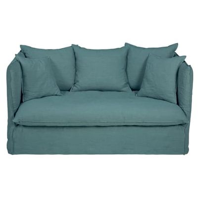 Housse de canapé places en lin froissé bleu céladon | Maisons du Monde