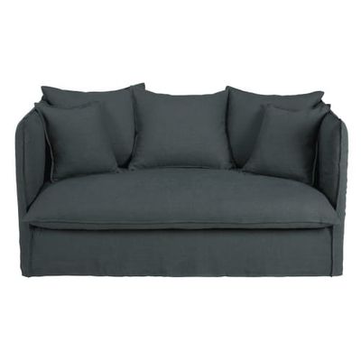 Housse de canapé places en lin froissé gris anthracite | Maisons du Monde