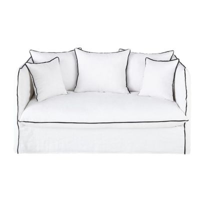 Housse de canapé convertible places en lin froissé blanc à volants | Maisons du Monde