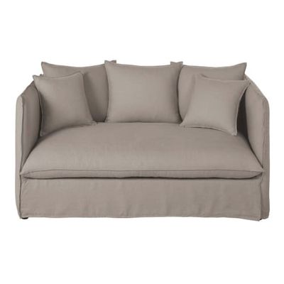Housse de canapé convertible places en lin supérieur beige ficelle | Maisons du Monde