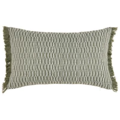 Housse de coussin en coton bio imprimé à franges vert olive et écru 30x50 | Maisons du Monde