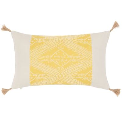 Housse de coussin en coton bio motif tissé jacquard beige et jaune 30x50 | Maisons du Monde