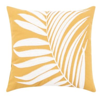 Housse de coussin en coton jaune, écru et broderies dorées 40x40 | Maisons du Monde