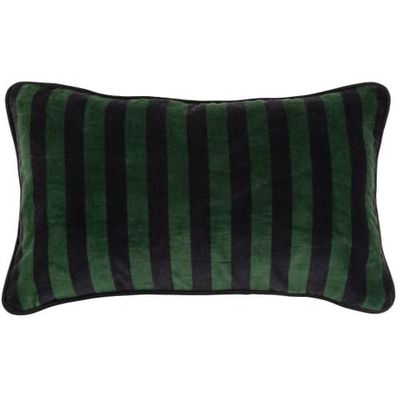 Housse de coussin en velours de coton rayé noir et vert 30x50 | Maisons du Monde
