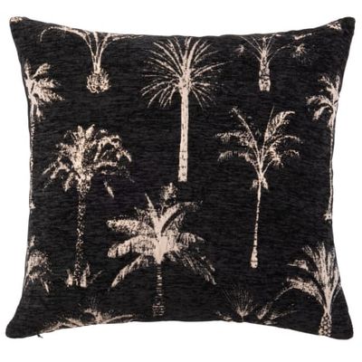 Housse de coussin noire motifs palmiers dorés 40x40 | Maisons du Monde
