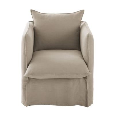 Housse de fauteuil en lin froissé beige ficelle | Maisons du Monde