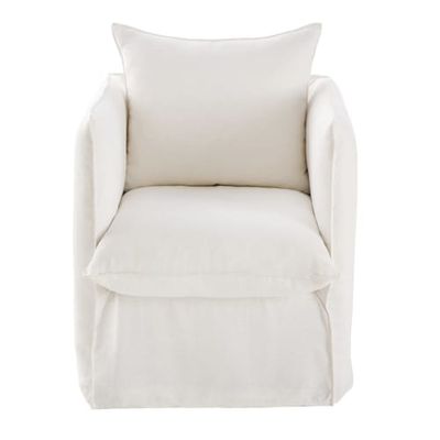 Housse de fauteuil en lin froissé blanc | Maisons du Monde