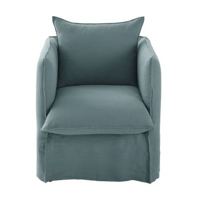 Housse de fauteuil en lin froissé bleu céladon | Maisons du Monde