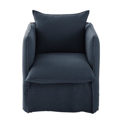 Housse de fauteuil en lin froissé bleu nuit | Maisons du Monde