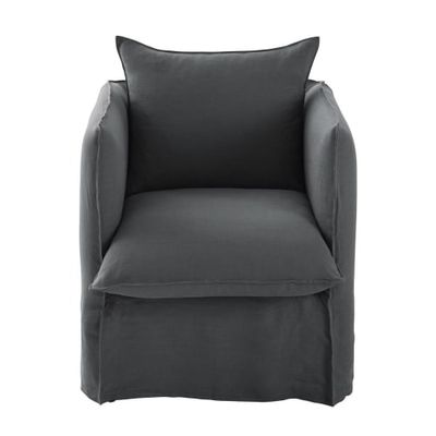 Housse de fauteuil en lin froissé gris anthracite | Maisons du Monde