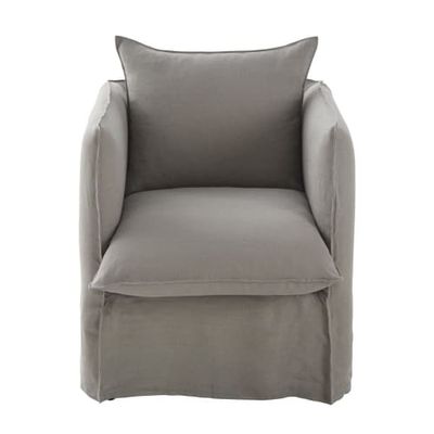 Housse de fauteuil en lin froissé gris clair | Maisons du Monde