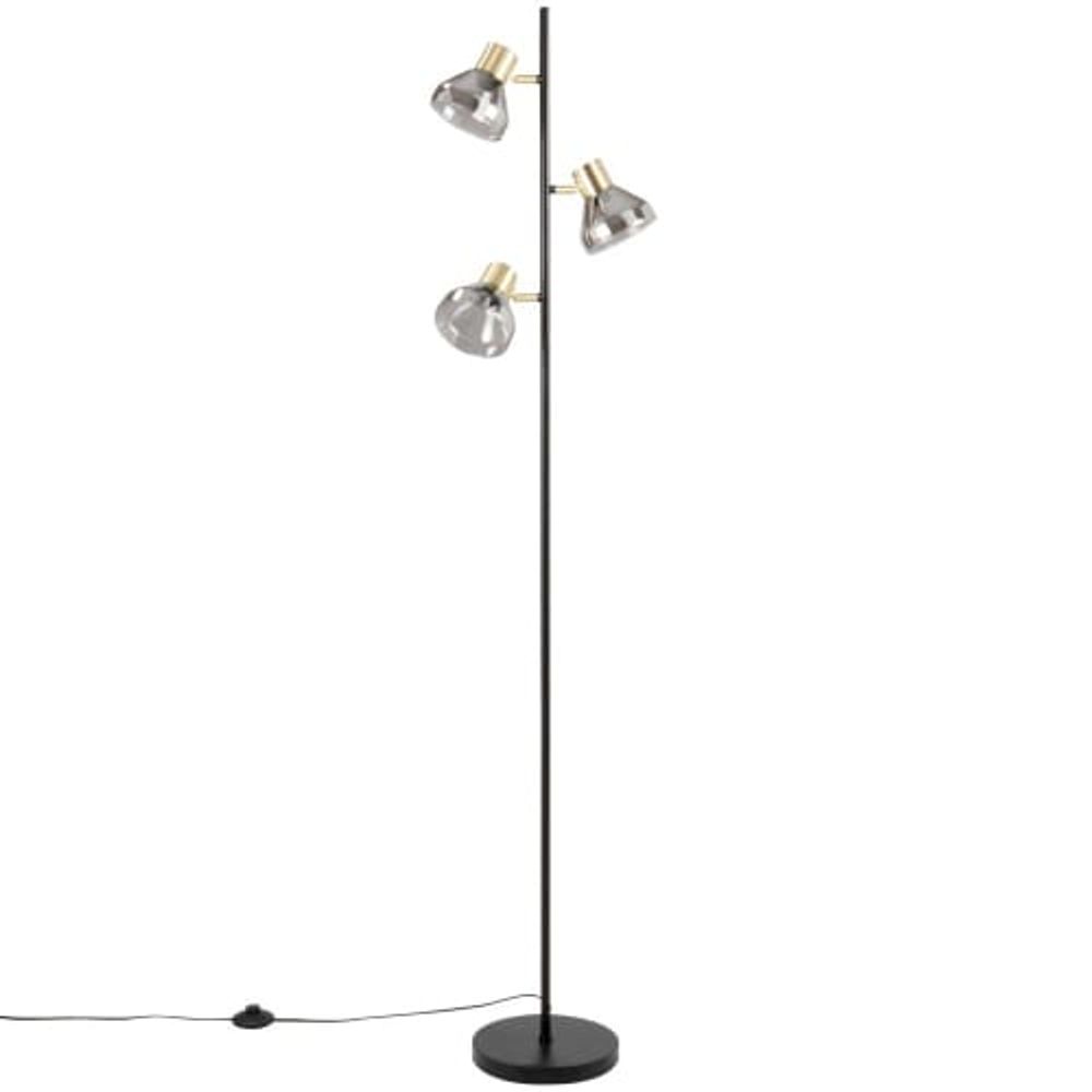 Lampadaire 3 abat-jours en verre effet miroir et métal noir H160 | Maisons du Monde