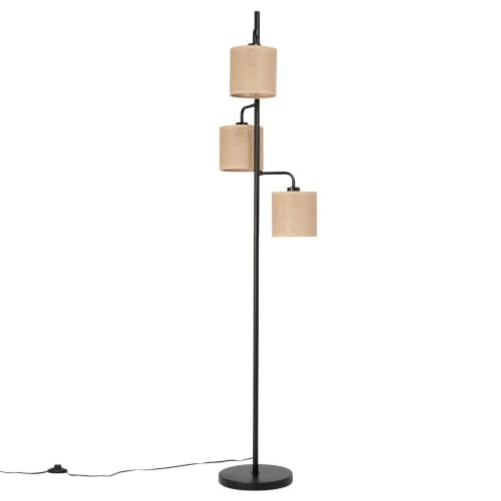 Lampadaire en métal noir et 3 abat-jours en lin beige H158 | Maisons du Monde