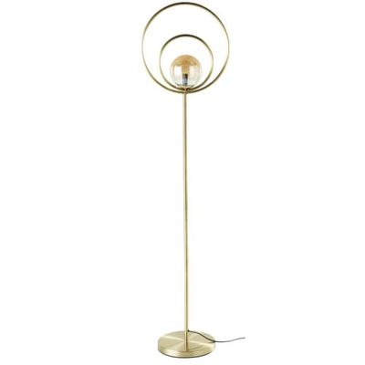 Lampadaire globe en verre teinté ambré et métal doré H162 | Maisons du Monde