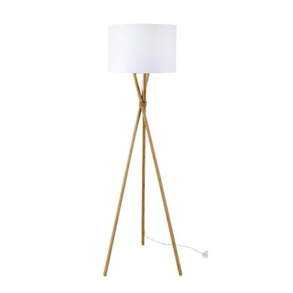 Lampadaire trépied en bambou abat-jour blanc H154 | Maisons du Monde