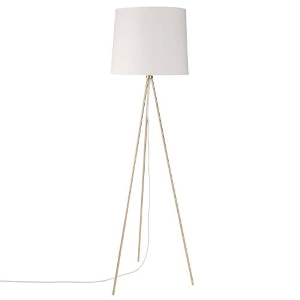 Lampadaire trépied en métal doré abat-jour en coton blanc | Maisons du Monde