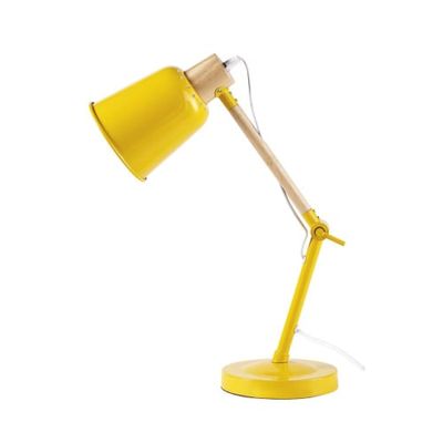 Lampe de bureau en métal jaune et hévéa | Maisons du Monde
