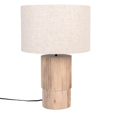 Lampe en camphrier strié et abat-jour blanc | Maisons du Monde