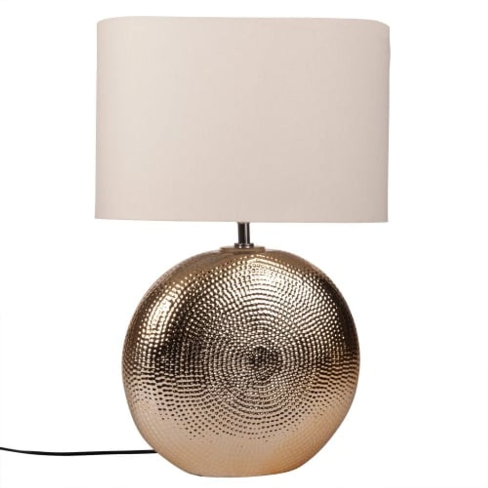 Lampe en céramique martelée dorée et abat-jour blanc | Maisons du Monde