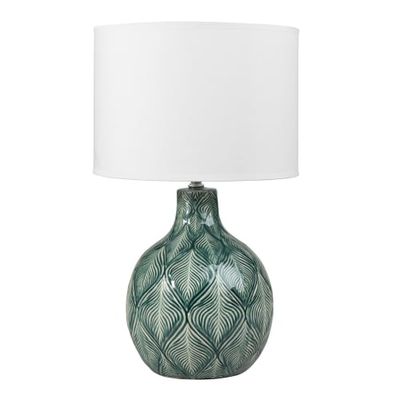 Lampe en céramique verte abat-jour en coton blanc | Maisons du Monde