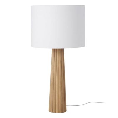 Lampe en chêne strié et abat-jour en coton blanc | Maisons du Monde