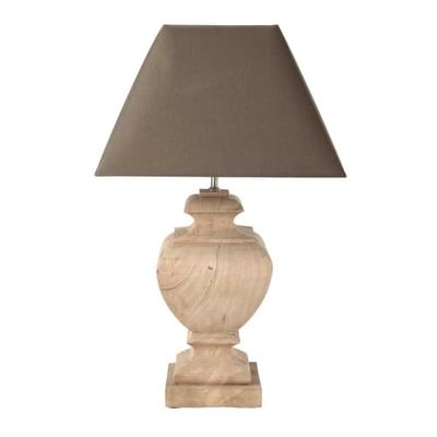 Lampe en manguier et abat-jour en coton taupe H 80 cm | Maisons du Monde