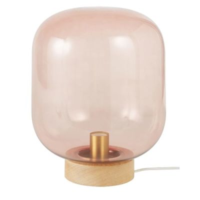 Lampe globe en verre teinté rose et frêne | Maisons du Monde