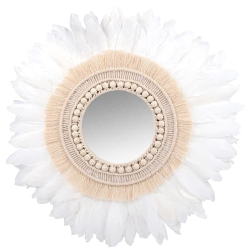 Miroir rond en coton et plumes blanches D60 | Maisons du Monde