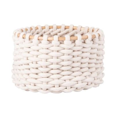 Panier en coton crochet ivoire et rotin | Maisons du Monde