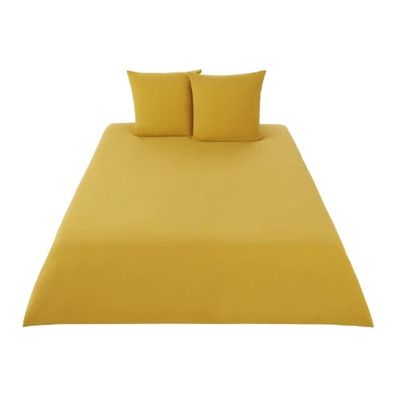 Parure de lit coton lavé bio jaune moutarde 220x240 | Maisons du Monde
