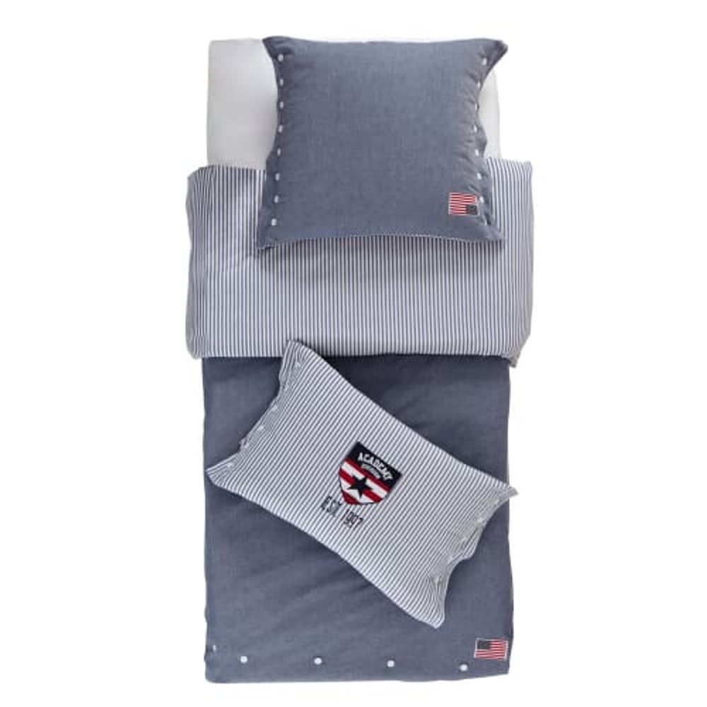 Parure de lit en chambray de coton bleu 140x200 | Maisons du Monde
