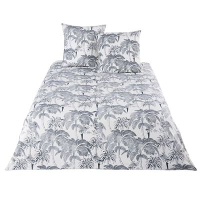 Parure de lit en coton beige imprimé palmiers gris anthracite 220x240 | Maisons du Monde