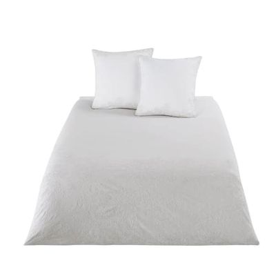 Parure de lit en coton beige motifs brodés blancs 220x240 | Maisons du Monde