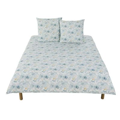Parure de lit en coton bio rose et bleu canard imprimé 220x240 | Maisons du Monde
