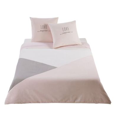 Parure de lit en coton gris et rose 140x200 | Maisons du Monde