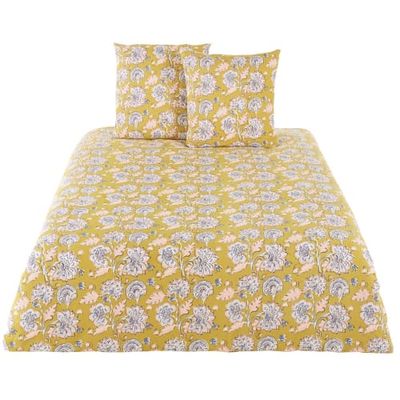 Parure de lit en coton jaune moutarde imprimé floral 220x240 | Maisons du Monde