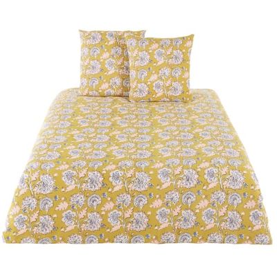 Parure de lit en coton jaune moutarde imprimé floral 240x260 | Maisons du Monde