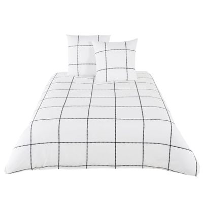 Parure de lit en coton motifs à carreaux noir et blanc 220x240 | Maisons du Monde
