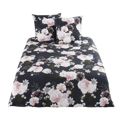 Parure de lit en coton noir motif floral 220x240 | Maisons du Monde