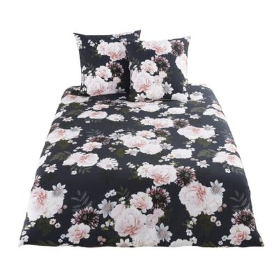 Parure de lit en coton noir motif floral 240x260 | Maisons du Monde
