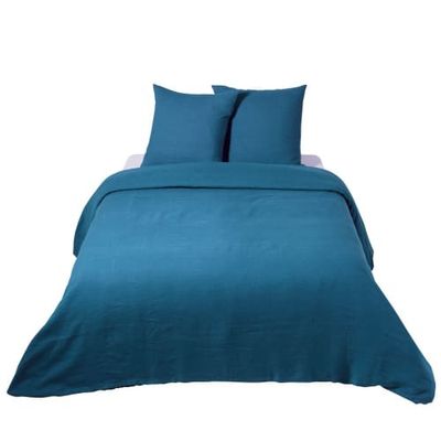Parure de lit en lin lavé bleu paon 220x240 | Maisons du Monde