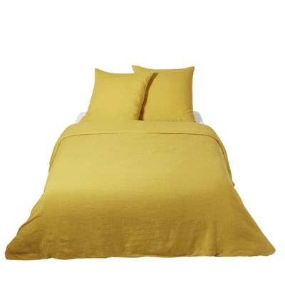 Parure de lit en lin lavé jaune moutarde 220x240 | Maisons du Monde