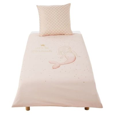 Parure de lit enfant en coton blanc, rose et doré imprimé 140x200 | Maisons du Monde