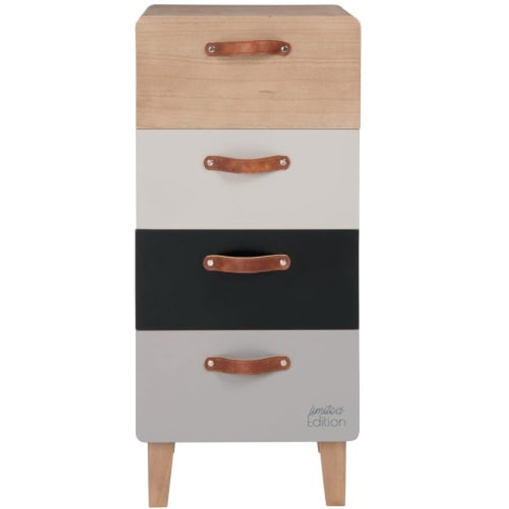 Petit meuble de rangement 4 tiroirs gris, blanc, noir et beige | Maisons du Monde