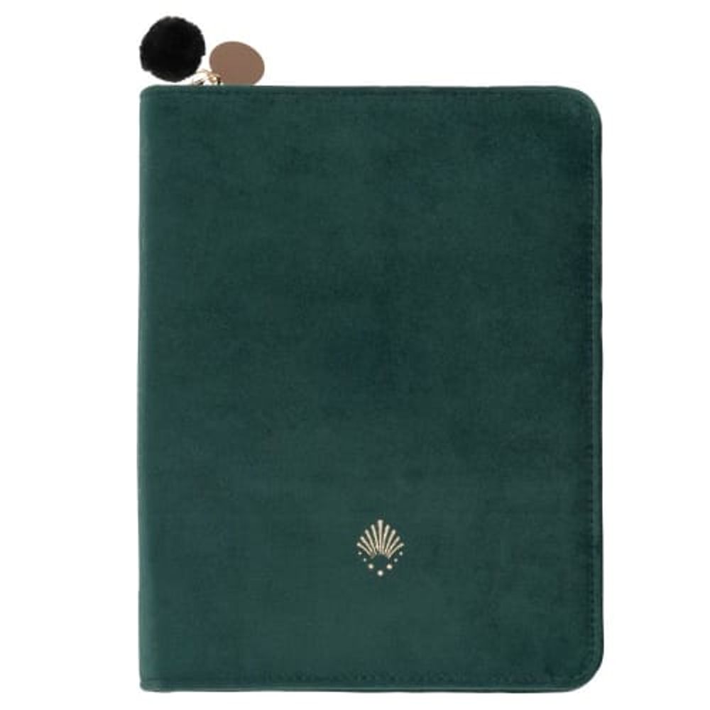 Porte-documents en velours de coton vert à motif doré | Maisons du Monde