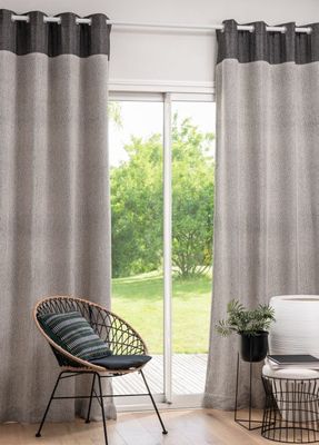 Rideau à œillets tissé jacquard en coton écru et gris anthracite à l'unité 140x250 | Maisons du Monde