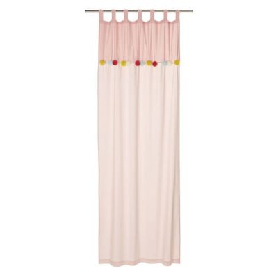 Rideau à passants en coton rose à pompons à l'unité 105x250 | Maisons du Monde