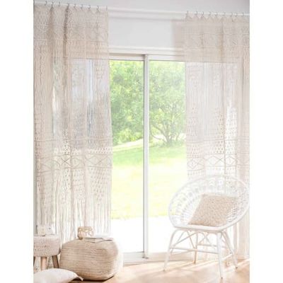 Rideau macramé en coton écru à l'unité 105x250 | Maisons du Monde