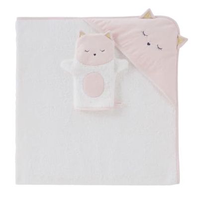 Sortie de bain bébé en coton blanc avec tête de chat 100x100 | Maisons du Monde